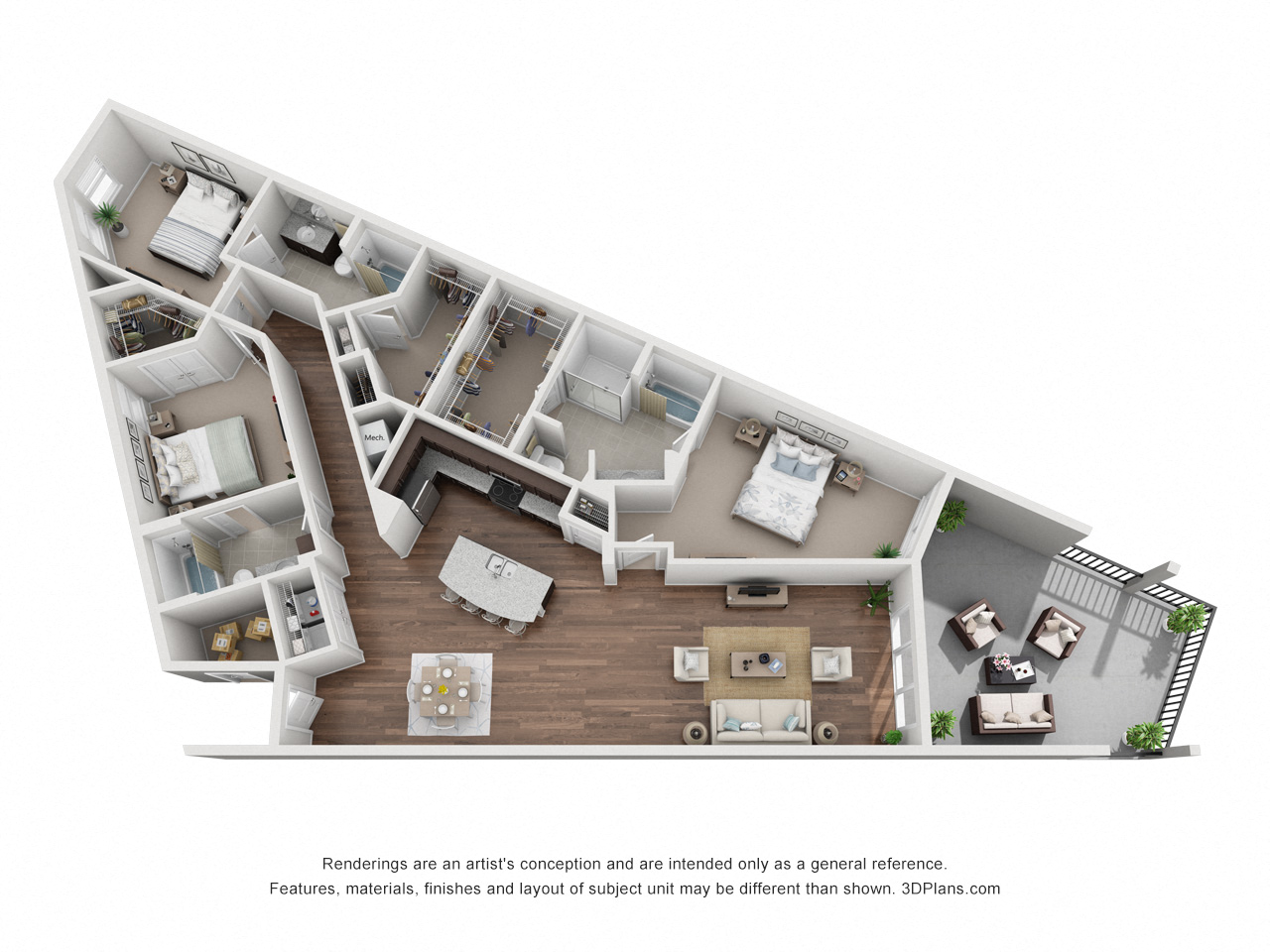 Floor plan for 3 beds, 3 baths, 1791 sqft